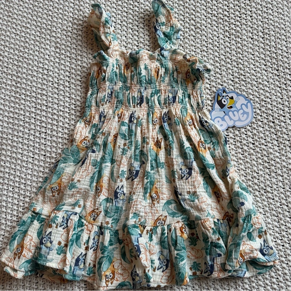 Bluey NEW Disney Tropical Printed Gauze Tiered Girls Toddler Sundress Size 2T - Picture 3 of 7